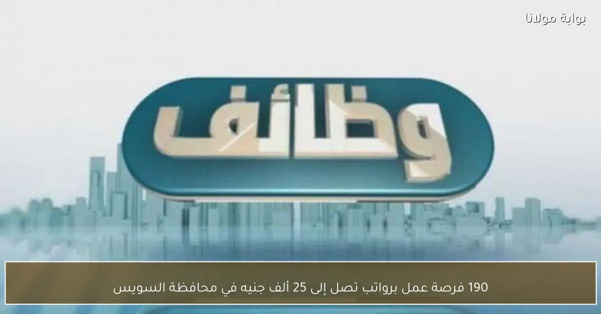 190 فرصة عمل برواتب تصل إلى 25 ألف جنيه في محافظة السويس
