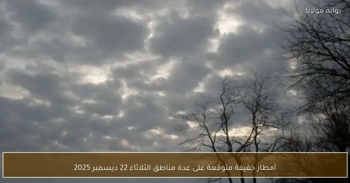 أمطار خفيفة متوقعة على عدة مناطق الثلاثاء 22 ديسمبر 2025