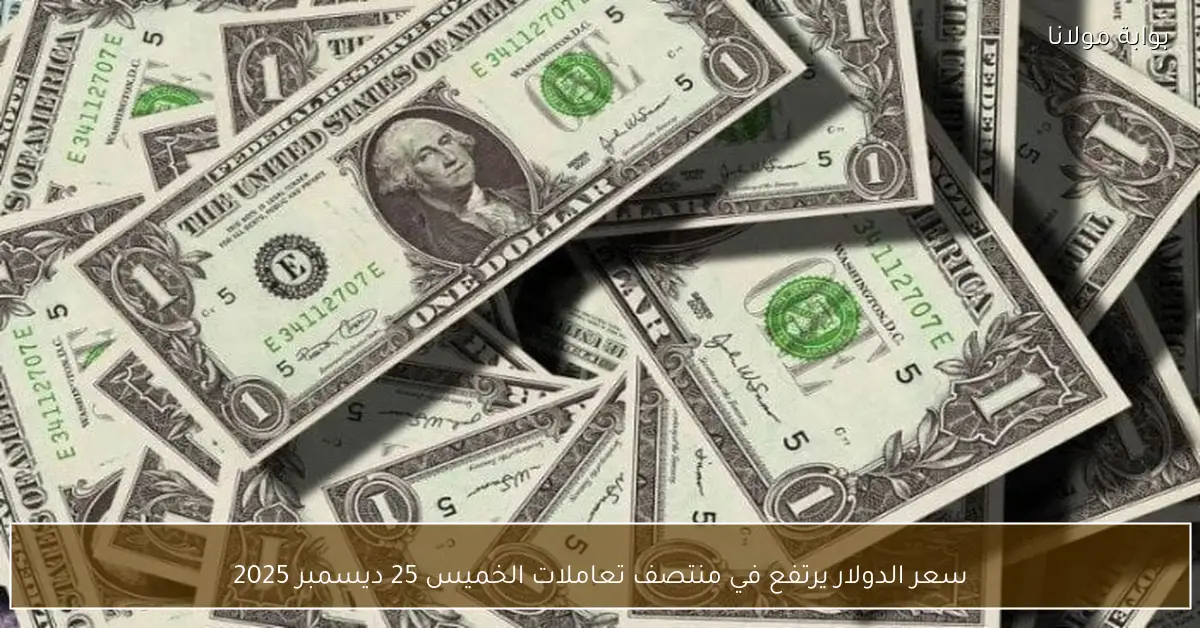 سعر الدولار يرتفع في منتصف تعاملات الخميس 25 ديسمبر 2025